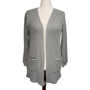 Blu Pepper Gray Lace Trim Pocket Cardigan Sweater Large Soft Girl NWOT